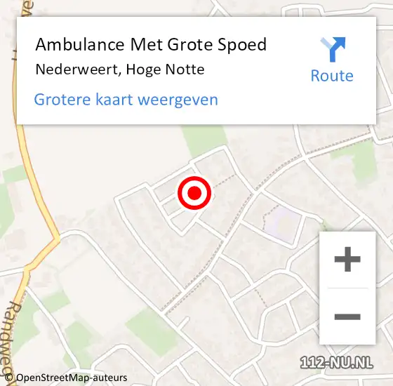 Locatie op kaart van de 112 melding: Ambulance Met Grote Spoed Naar Nederweert, Hoge Notte op 17 juli 2016 21:08