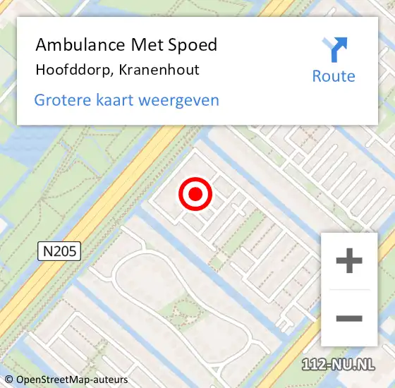 Locatie op kaart van de 112 melding: Ambulance Met Spoed Naar Hoofddorp, Kranenhout op 17 juli 2016 21:53