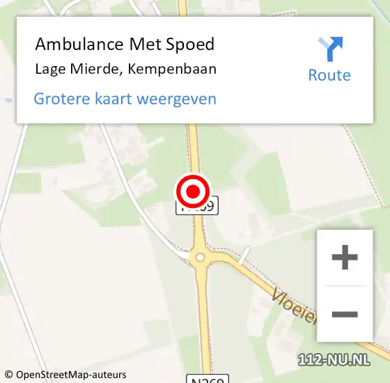 Locatie op kaart van de 112 melding: Ambulance Met Spoed Naar Lage Mierde, Kempenbaan op 18 juli 2016 02:27