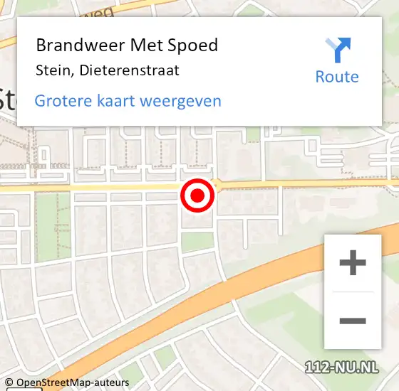 Locatie op kaart van de 112 melding: Brandweer Met Spoed Naar Stein, Dieterenstraat op 18 juli 2016 03:33