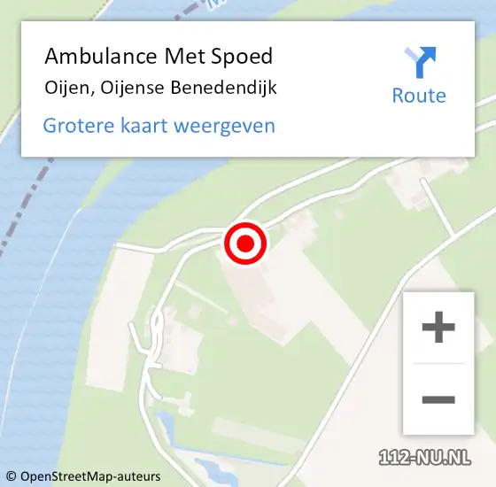 Locatie op kaart van de 112 melding: Ambulance Met Spoed Naar Oijen, Oijense Benedendijk op 18 juli 2016 04:42