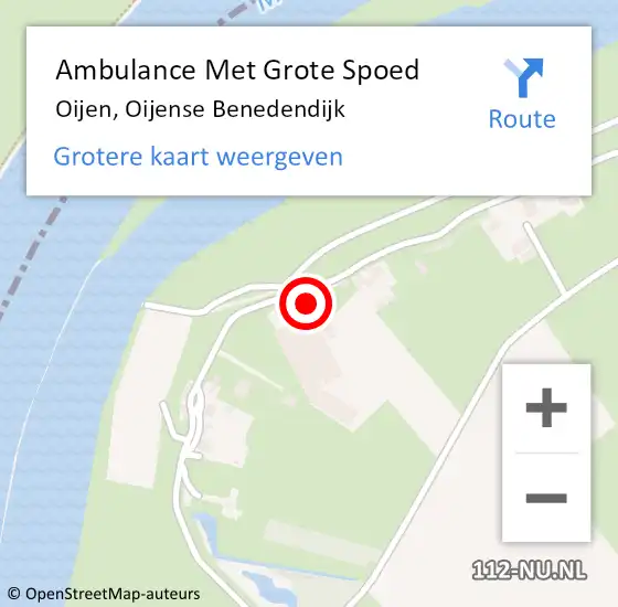 Locatie op kaart van de 112 melding: Ambulance Met Grote Spoed Naar Oijen, Oijense Benedendijk op 18 juli 2016 04:53