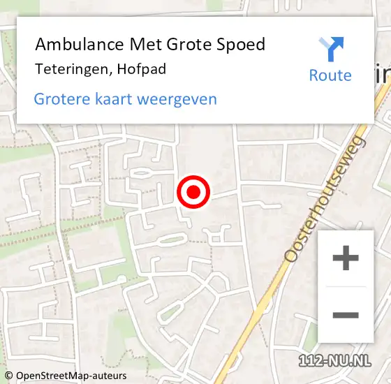 Locatie op kaart van de 112 melding: Ambulance Met Grote Spoed Naar Teteringen, Hofpad op 18 juli 2016 05:29