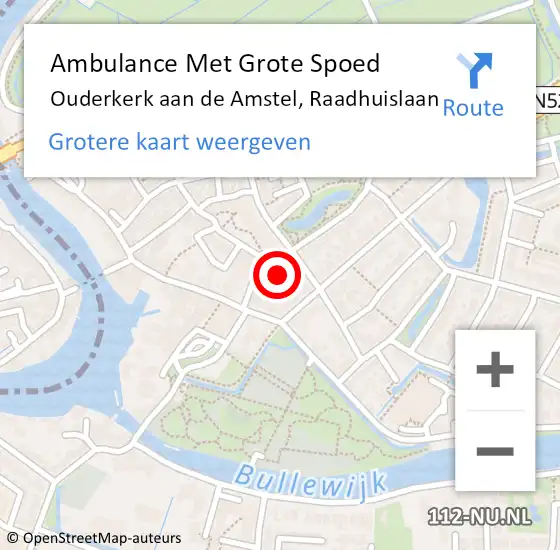 Locatie op kaart van de 112 melding: Ambulance Met Grote Spoed Naar Ouderkerk aan de Amstel, Raadhuislaan op 18 juli 2016 05:35