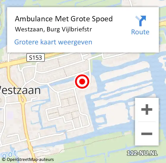 Locatie op kaart van de 112 melding: Ambulance Met Grote Spoed Naar Westzaan, Burg Vijlbriefstr op 18 juli 2016 06:51