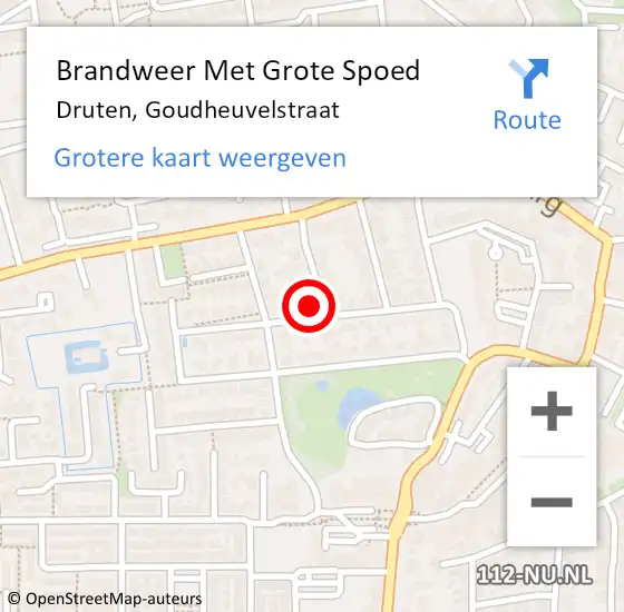 Locatie op kaart van de 112 melding: Brandweer Met Grote Spoed Naar Druten, Goudheuvelstraat op 18 juli 2016 07:10