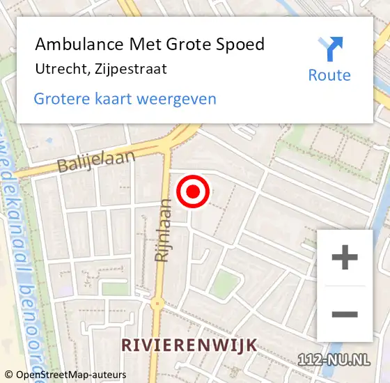 Locatie op kaart van de 112 melding: Ambulance Met Grote Spoed Naar Utrecht, Zijpestraat op 21 december 2013 15:30
