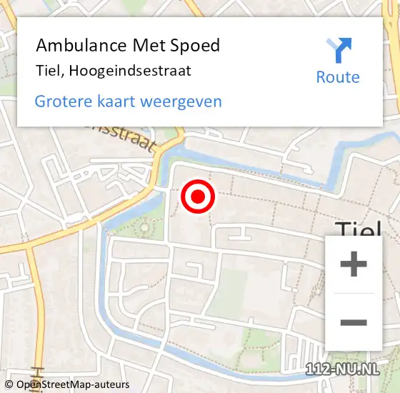 Locatie op kaart van de 112 melding: Ambulance Met Spoed Naar Tiel, Hoogeindsestraat op 18 juli 2016 13:34