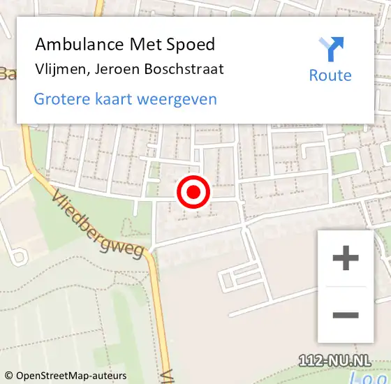 Locatie op kaart van de 112 melding: Ambulance Met Spoed Naar Vlijmen, Jeroen Boschstraat op 18 juli 2016 13:35
