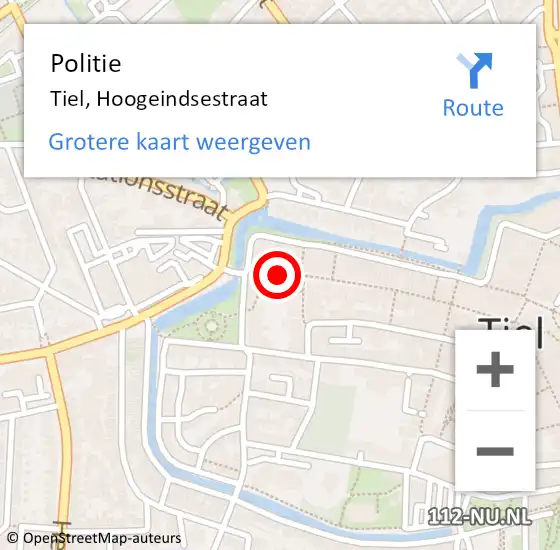 Locatie op kaart van de 112 melding: Politie Tiel, Hoogeindsestraat op 18 juli 2016 13:39