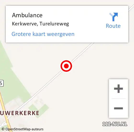 Locatie op kaart van de 112 melding: Ambulance Kerkwerve, Turelureweg op 18 juli 2016 14:08