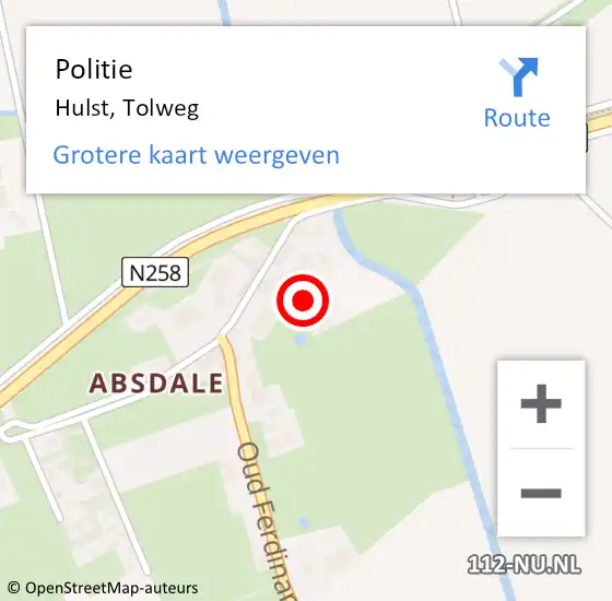 Locatie op kaart van de 112 melding: Politie Hulst, Tolweg op 18 juli 2016 14:36