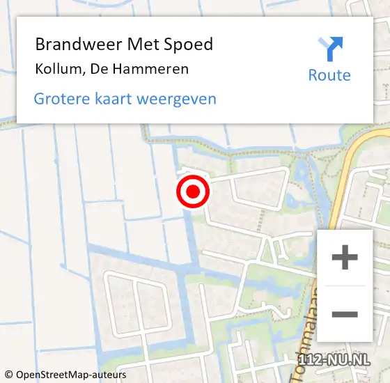 Locatie op kaart van de 112 melding: Brandweer Met Spoed Naar Kollum, De Hammeren op 18 juli 2016 14:39