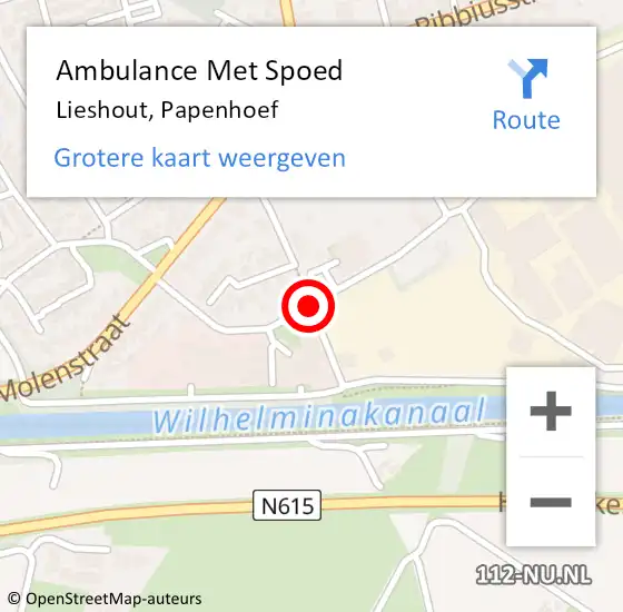 Locatie op kaart van de 112 melding: Ambulance Met Spoed Naar Lieshout, Papenhoef op 18 juli 2016 14:43