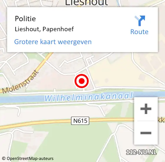 Locatie op kaart van de 112 melding: Politie Lieshout, Papenhoef op 18 juli 2016 14:46