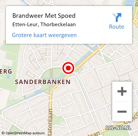 Locatie op kaart van de 112 melding: Brandweer Met Spoed Naar Etten-Leur, Thorbeckelaan op 18 juli 2016 17:06