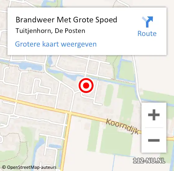 Locatie op kaart van de 112 melding: Brandweer Met Grote Spoed Naar Tuitjenhorn, De Posten op 18 juli 2016 17:44