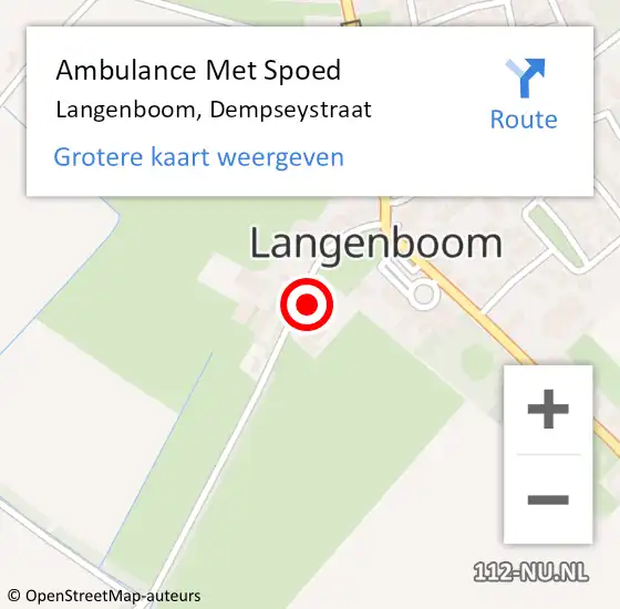 Locatie op kaart van de 112 melding: Ambulance Met Spoed Naar Langenboom, Dempseystraat op 18 juli 2016 17:58