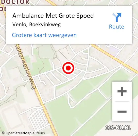 Locatie op kaart van de 112 melding: Ambulance Met Grote Spoed Naar Venlo, Boekvinkweg op 21 december 2013 16:20