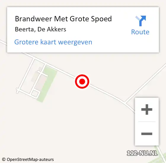 Locatie op kaart van de 112 melding: Brandweer Met Grote Spoed Naar Beerta, De Akkers op 18 juli 2016 19:50