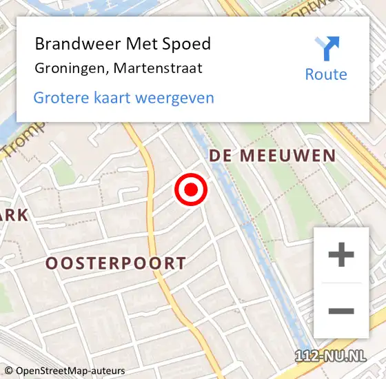 Locatie op kaart van de 112 melding: Brandweer Met Spoed Naar Groningen, Martenstraat op 18 juli 2016 20:11
