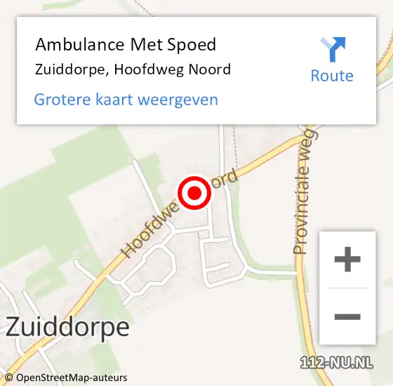 Locatie op kaart van de 112 melding: Ambulance Met Spoed Naar Zuiddorpe, Hoofdweg Noord op 18 juli 2016 22:00