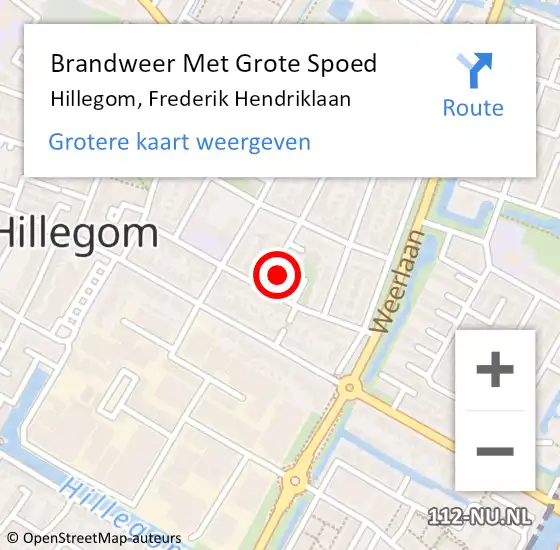 Locatie op kaart van de 112 melding: Brandweer Met Grote Spoed Naar Hillegom, Frederik Hendriklaan op 18 juli 2016 22:25