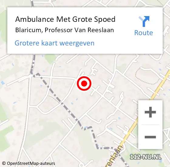 Locatie op kaart van de 112 melding: Ambulance Met Grote Spoed Naar Blaricum, Professor Van Reeslaan op 21 december 2013 16:46