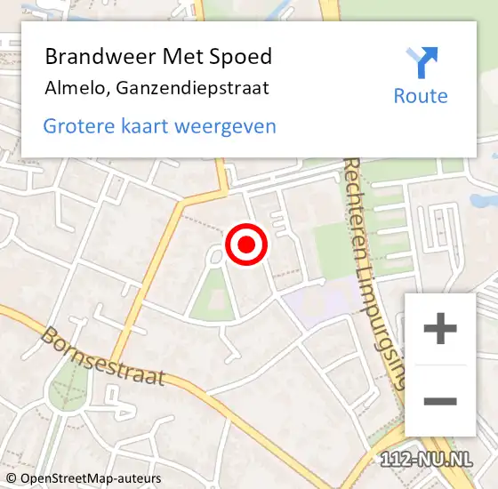 Locatie op kaart van de 112 melding: Brandweer Met Spoed Naar Almelo, Ganzendiepstraat op 21 december 2013 16:48