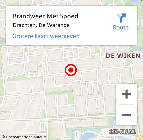 Locatie op kaart van de 112 melding: Brandweer Met Spoed Naar Drachten, De Warande op 19 juli 2016 00:40