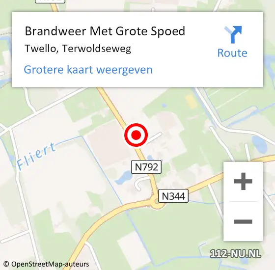 Locatie op kaart van de 112 melding: Brandweer Met Grote Spoed Naar Twello, Terwoldseweg op 19 juli 2016 06:19