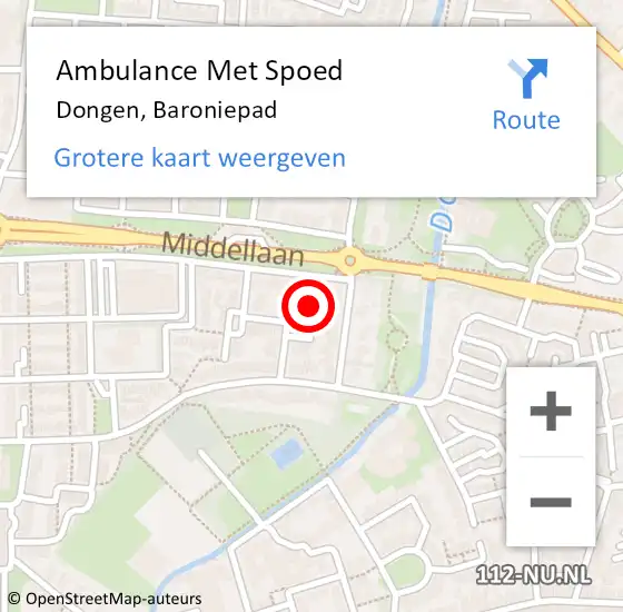 Locatie op kaart van de 112 melding: Ambulance Met Spoed Naar Dongen, Baroniepad op 19 juli 2016 07:28