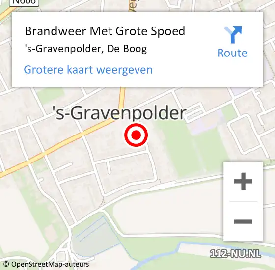 Locatie op kaart van de 112 melding: Brandweer Met Grote Spoed Naar 's-Gravenpolder, De Boog op 19 juli 2016 08:53