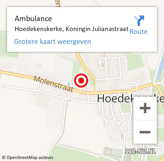 Locatie op kaart van de 112 melding: Ambulance Hoedekenskerke, Koningin Julianastraat op 19 juli 2016 09:02