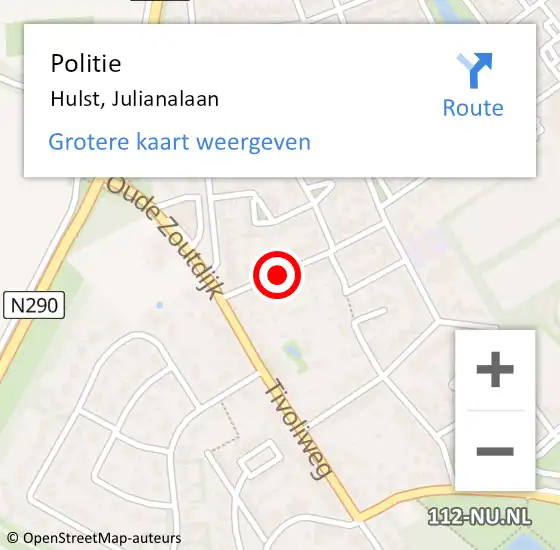 Locatie op kaart van de 112 melding: Politie Hulst, Julianalaan op 19 juli 2016 11:22