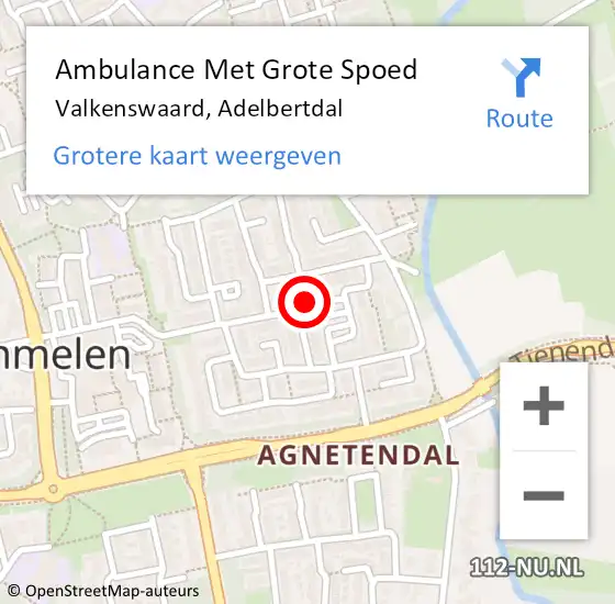 Locatie op kaart van de 112 melding: Ambulance Met Grote Spoed Naar Valkenswaard, Adelbertdal op 19 juli 2016 11:22