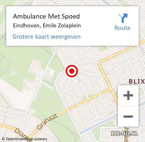 Locatie op kaart van de 112 melding: Ambulance Met Spoed Naar Eindhoven, Emile Zolaplein op 19 juli 2016 11:51