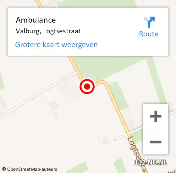 Locatie op kaart van de 112 melding: Ambulance Valburg, Logtsestraat op 19 juli 2016 12:50