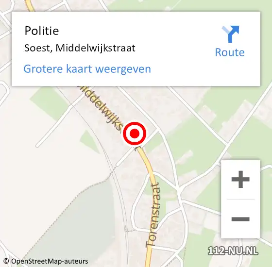 Locatie op kaart van de 112 melding: Politie Soest, Middelwijkstraat op 19 juli 2016 14:51