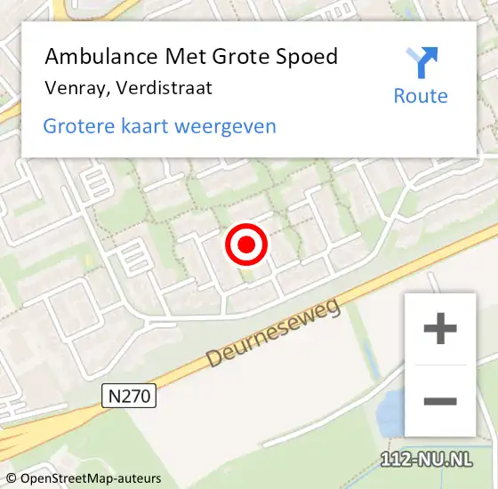 Locatie op kaart van de 112 melding: Ambulance Met Grote Spoed Naar Venray, Verdistraat op 19 juli 2016 16:10