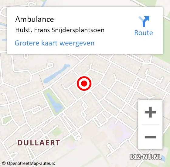 Locatie op kaart van de 112 melding: Ambulance Hulst, Frans Snijdersplantsoen op 19 juli 2016 16:36