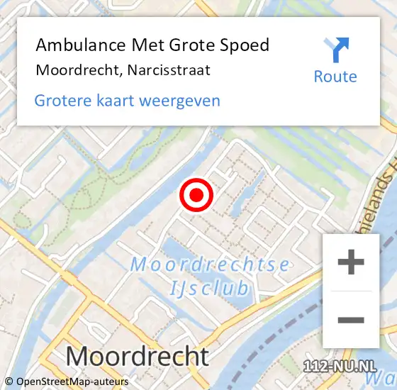 Locatie op kaart van de 112 melding: Ambulance Met Grote Spoed Naar Moordrecht, Narcisstraat op 16 september 2013 19:41