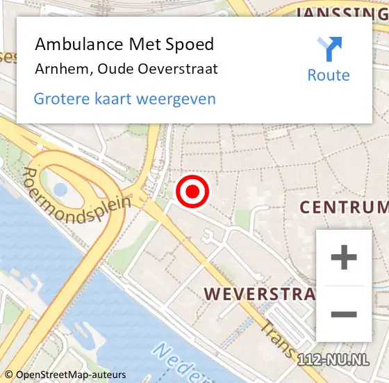 Locatie op kaart van de 112 melding: Ambulance Met Spoed Naar Arnhem, Oude Oeverstraat op 19 juli 2016 16:44