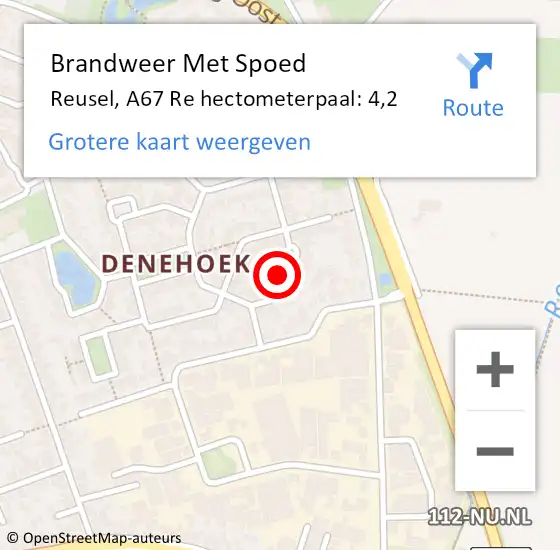 Locatie op kaart van de 112 melding: Brandweer Met Spoed Naar Reusel, A67 Re hectometerpaal: 4,2 op 19 juli 2016 16:51