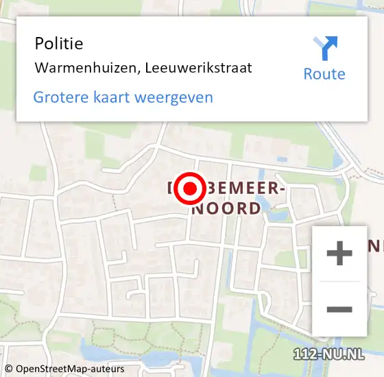 Locatie op kaart van de 112 melding: Politie Warmenhuizen, Leeuwerikstraat op 19 juli 2016 16:57