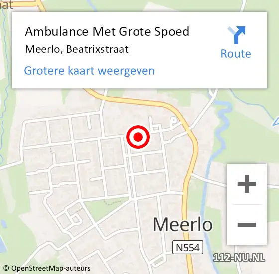 Locatie op kaart van de 112 melding: Ambulance Met Grote Spoed Naar Meerlo, Beatrixstraat op 19 juli 2016 17:08