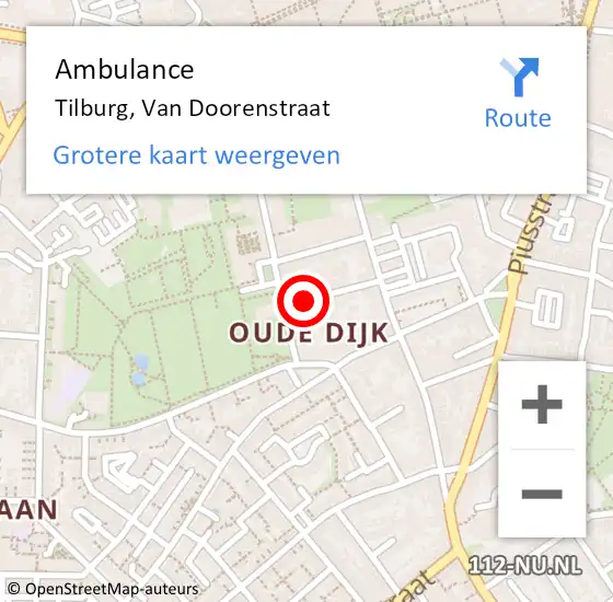 Locatie op kaart van de 112 melding: Ambulance Tilburg, Van Doorenstraat op 16 september 2013 19:42