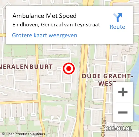 Locatie op kaart van de 112 melding: Ambulance Met Spoed Naar Eindhoven, Generaal van Teynstraat op 19 juli 2016 17:57