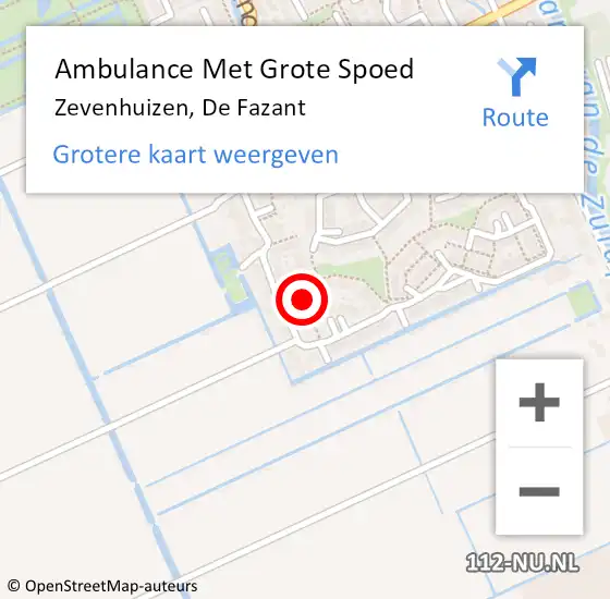 Locatie op kaart van de 112 melding: Ambulance Met Grote Spoed Naar Zevenhuizen, De Fazant op 19 juli 2016 18:16
