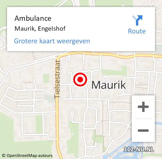 Locatie op kaart van de 112 melding: Ambulance Maurik, Engelshof op 19 juli 2016 18:40